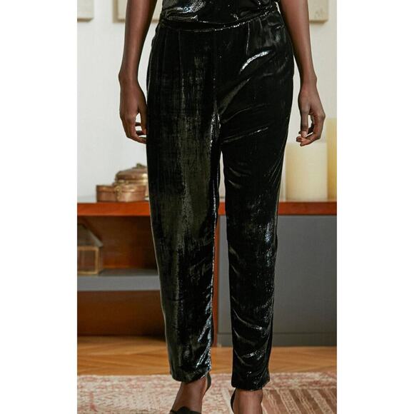 Mes Demoiselles Paris Glad Velvet Silk Blend Trousers Pants Black 40 Shiny Party - Picture 1 of 15